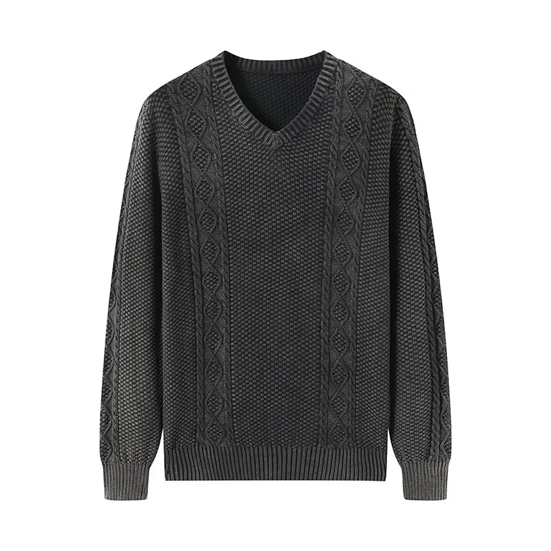 Men Cable Knit Sweater V Neck